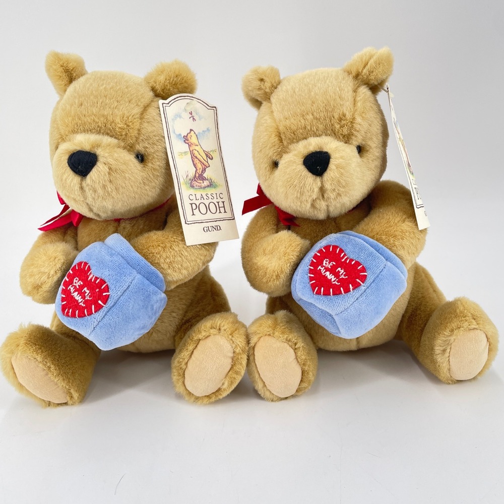 Gund Classic Winnie the Pooh Be My Hunny Plush Set of 2 Disney Teddy Bears